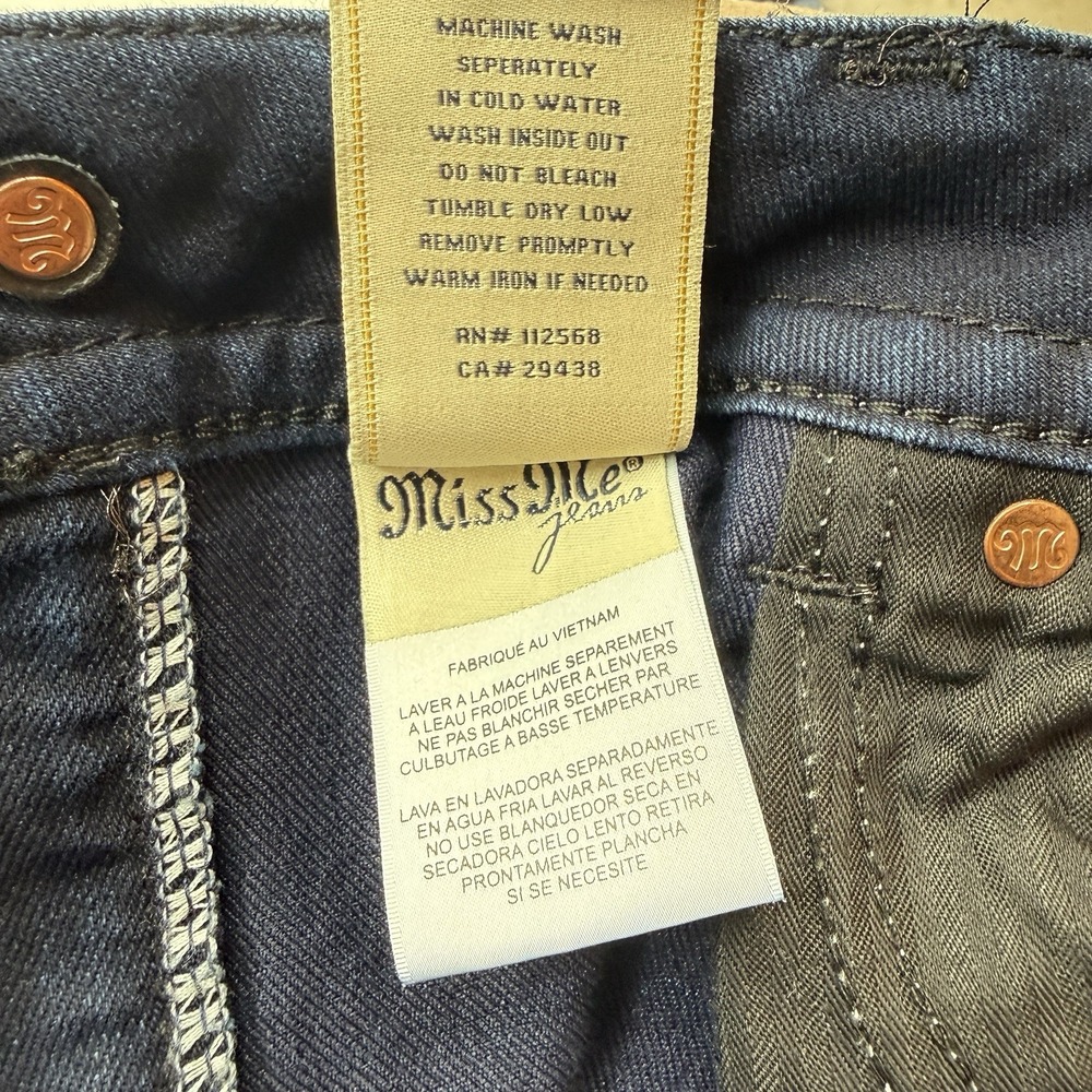 Miss Me Signature Skinny Jeans Womens 30 Dark Wash Low Rise Flap Pocket Stretch - Picture 9 of 13